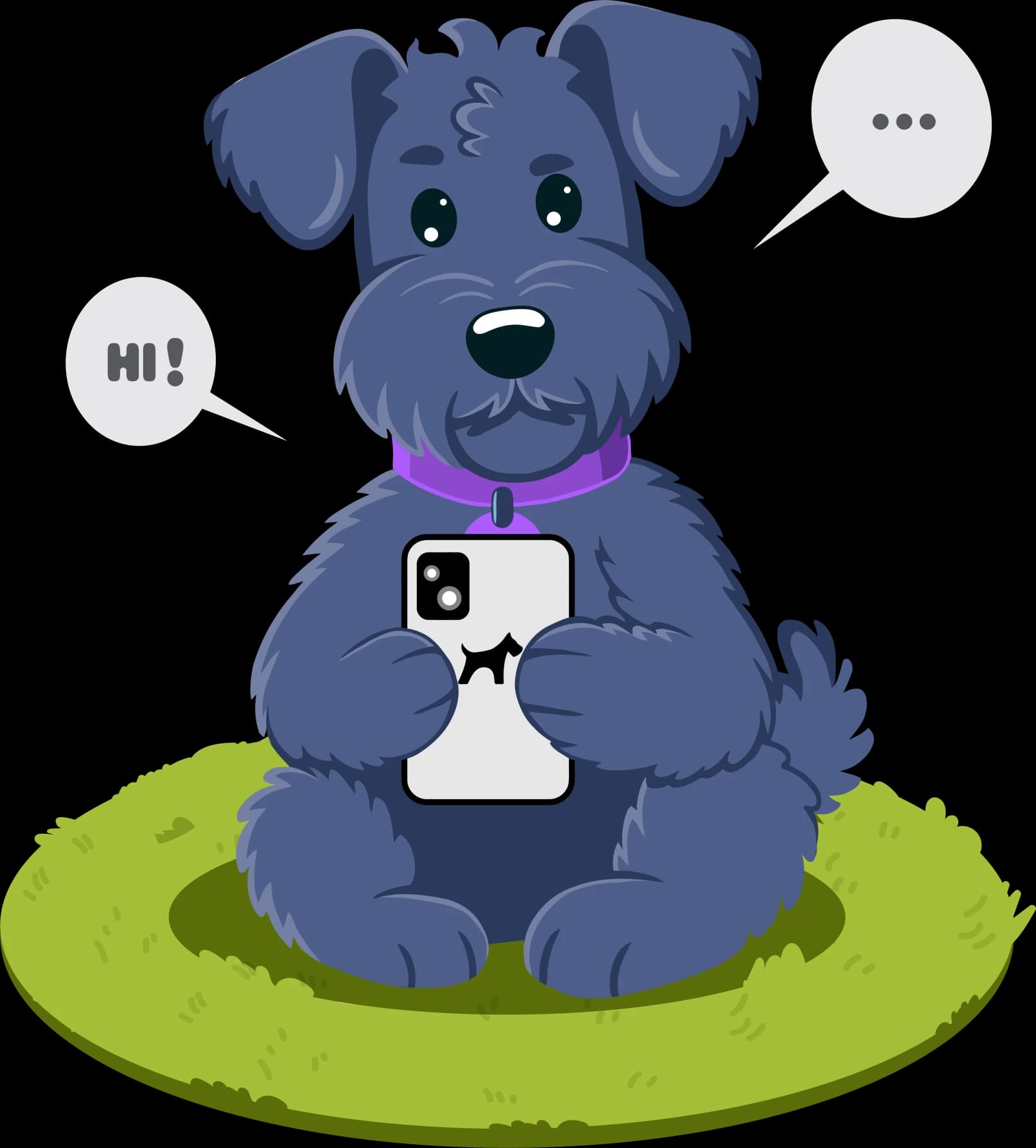 Leo the Fetch dog texting on a phone